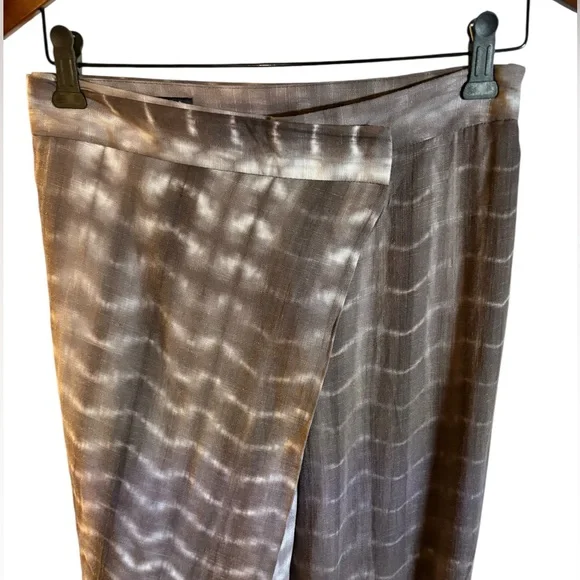 ZARA Tie dye Wide Leg Wrap Front Brown Linen Pants in Sz XS - Picture 4 of 9